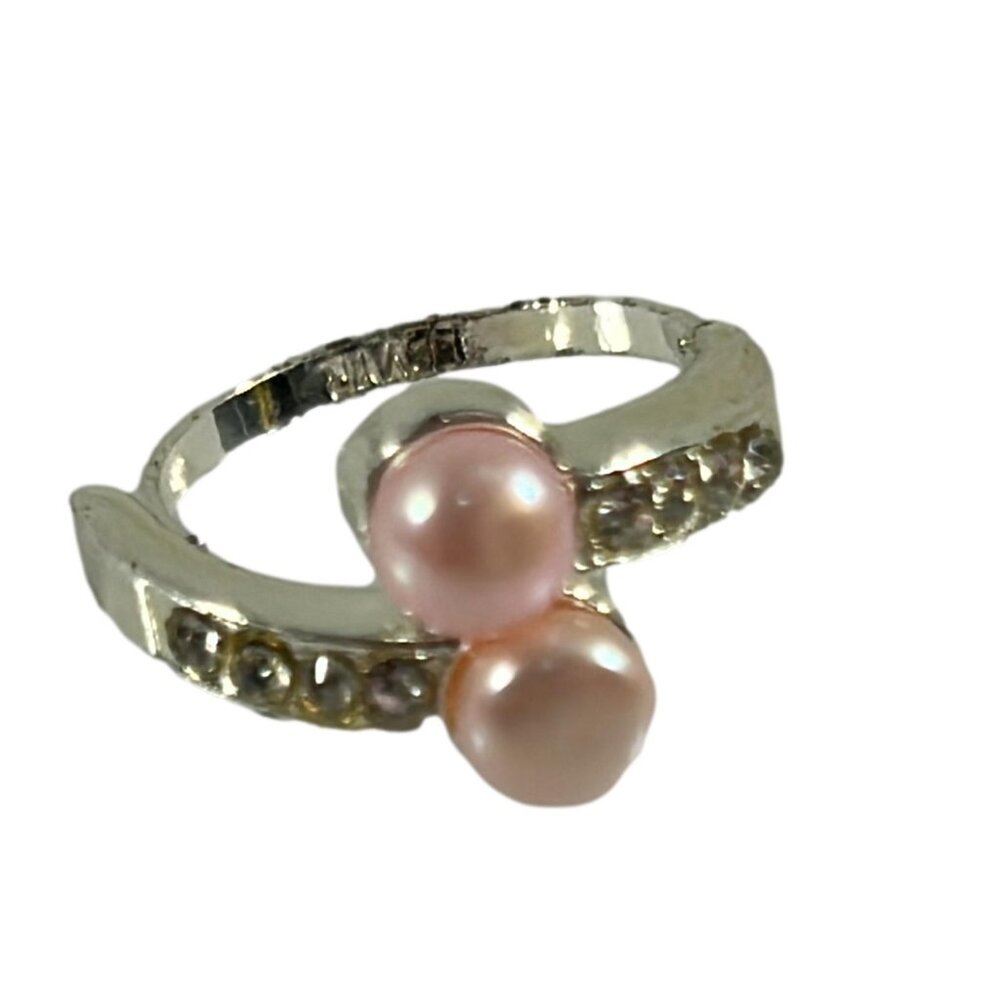 Vintage Fashion Ring Womens Size 7 LBVYR Silver Tone Pink Faux Stone Rhinestones